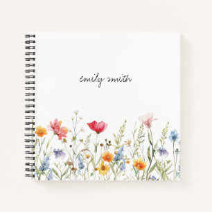 Watercolor Wildflower Field Personalized Notebook