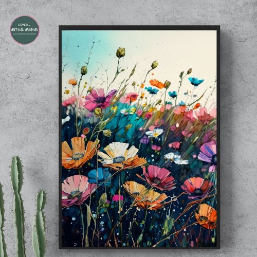 Watercolor Wildflower Field Portrait Poster 23 