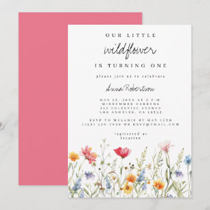 Watercolor Wildflower First Birthday Party Invitation