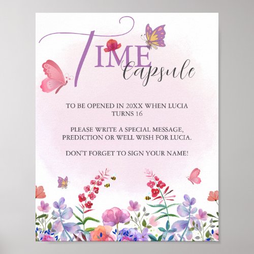 Watercolor Wildflower First Birthday Time Capsule Poster