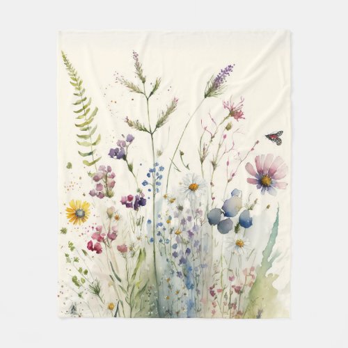 Watercolor Wildflower Fleece Blanket
