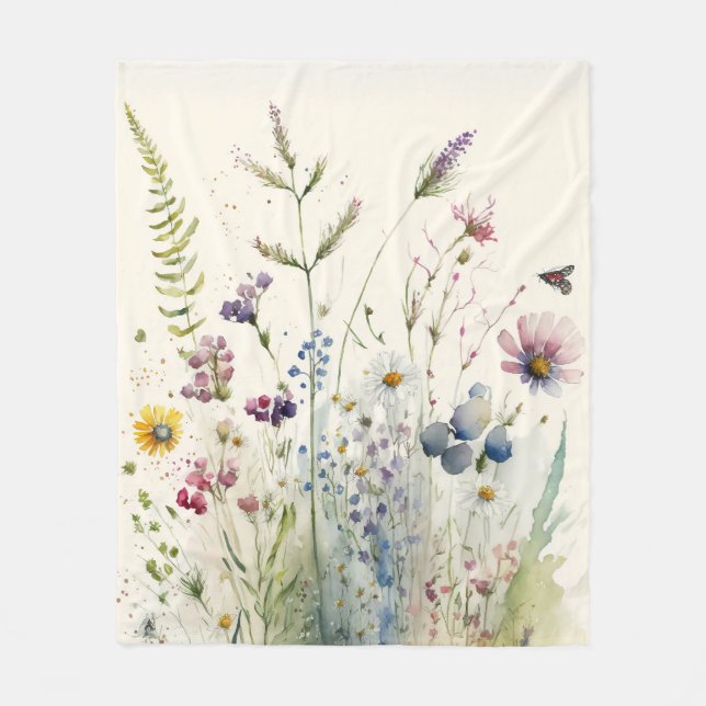Watercolor Wildflower Fleece Blanket (Front)