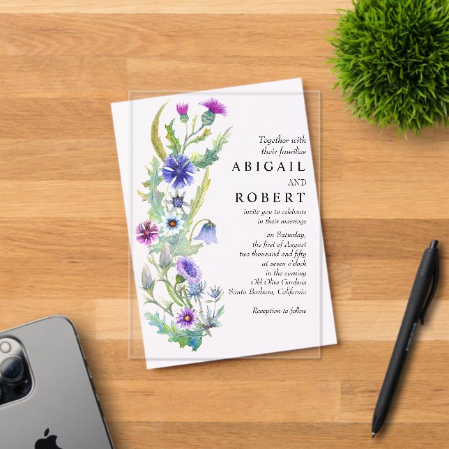 Watercolor wildflower floral arrangement wedding acrylic invitations (Insitu (Invitation Card))