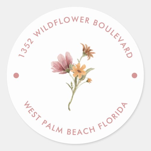 Watercolor Wildflower Floral Baby Shower Address Classic Round Sticker