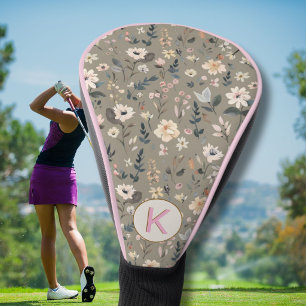 Watercolor Wildflower Floral Boho Pattern Monogram Golf Head Cover