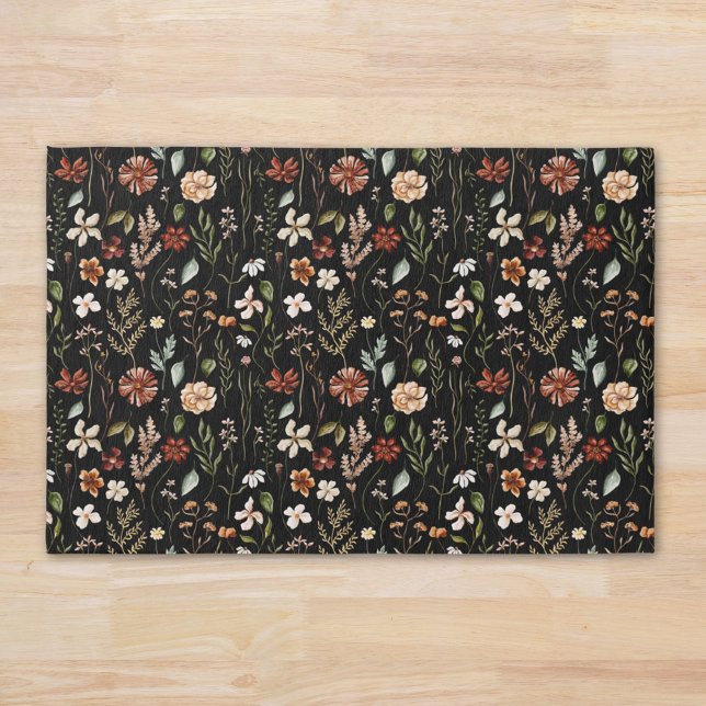 Watercolor Wildflower Floral Botanical Pattern Rug (In situ)