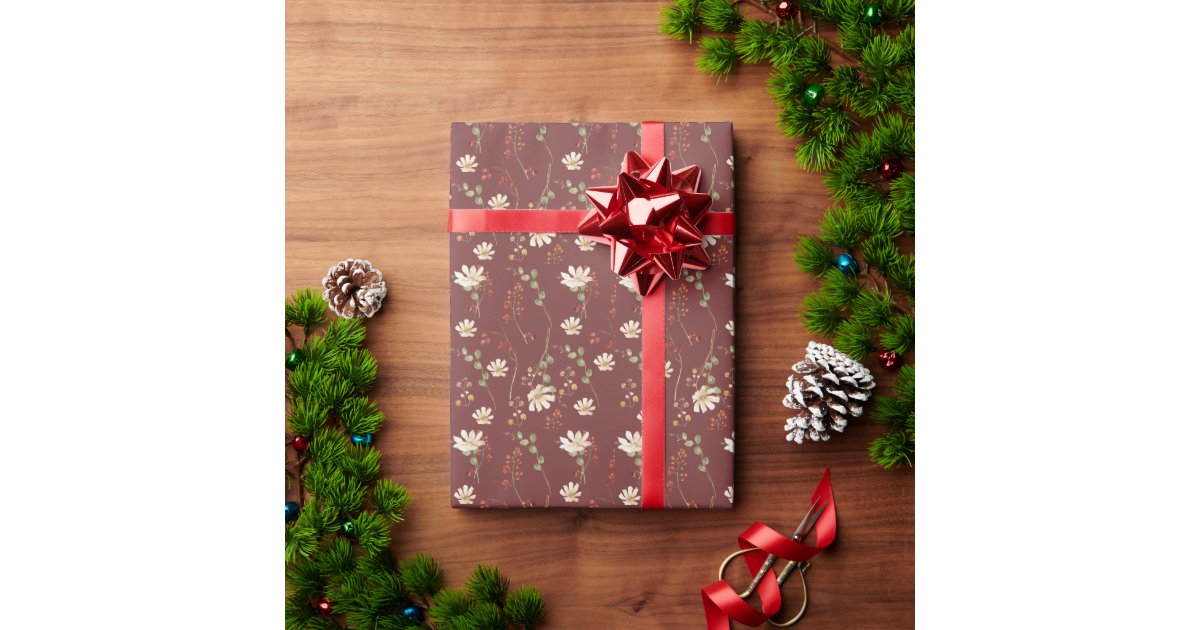 Black Botanical Holiday Wrapping Paper