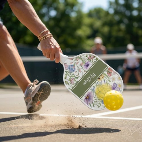 Watercolor Wildflower Floral Custom Name Pickleball Paddle