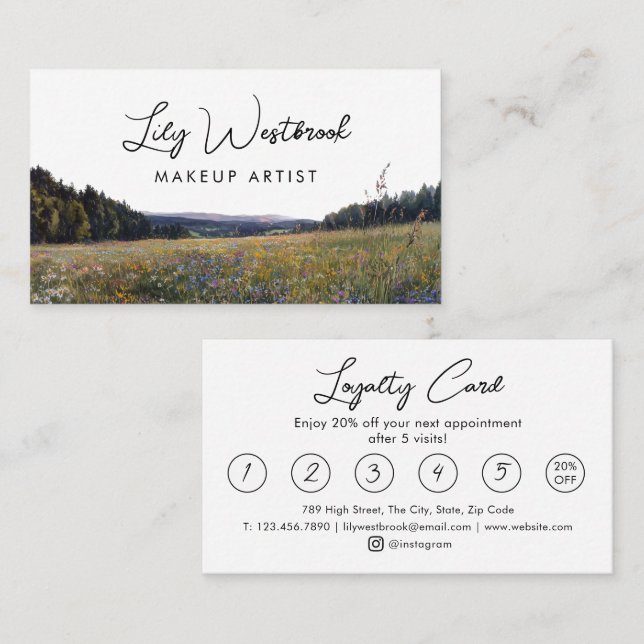 Watercolor Wildflower Floral Elegant Script  Loyalty Card (Front/Back)