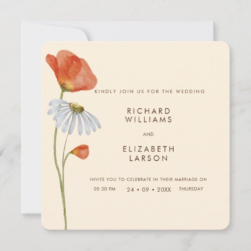 Watercolor Wildflower Floral Elegant Wedding Invitation