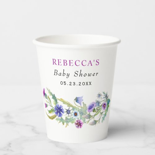 Watercolor wildflower floral garland Baby Shower Paper Cups