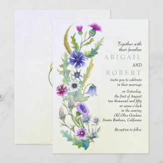 Watercolor wildflower floral garland wedding invitation