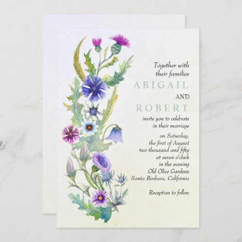 Watercolor wildflower floral garland wedding invitation