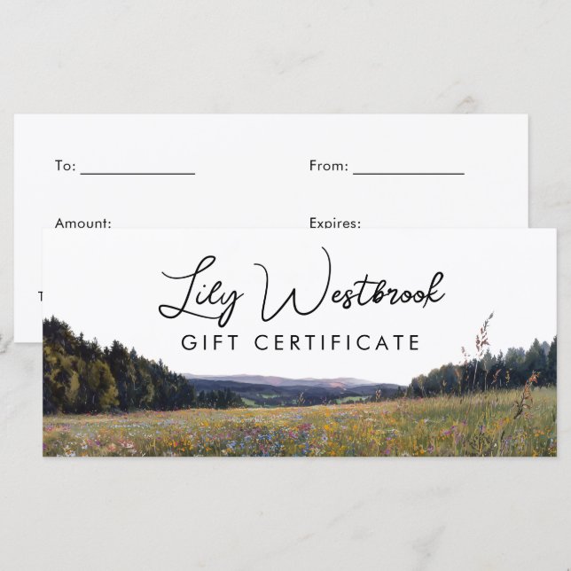 Watercolor Wildflower Floral Gift Certificate (Front/Back)