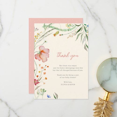 Watercolor Wildflower Floral Girl Baby Shower Thank You Card