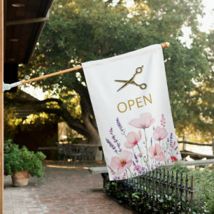  Watercolor Wildflower Floral hair salon Scissors  House Flag