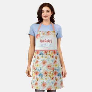 Watercolor Wildflower Floral Kitchen Gift Name Apron
