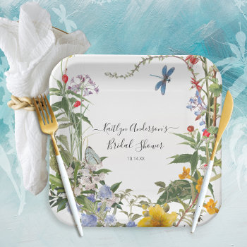 Watercolor Wildflower Floral N Bees Bridal Shower Paper Plates by LuxuryWeddings at Zazzle