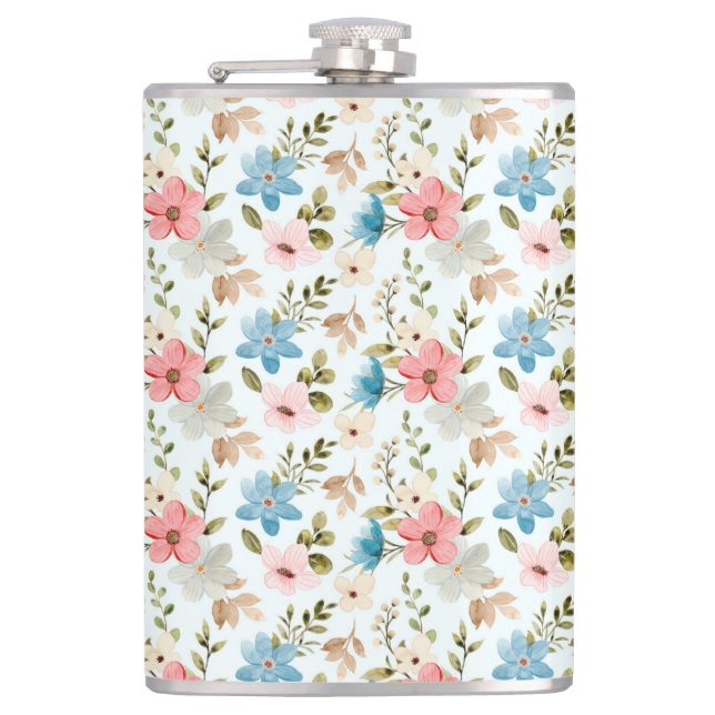 Watercolor Wildflower Floral Pattern Flask (Front)