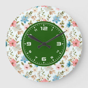 Watercolor Wildflower Floral Pattern Large Clock