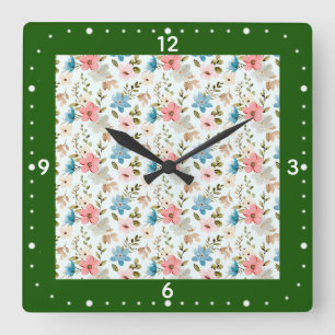 Watercolor Wildflower Floral Pattern Square Wall Clock