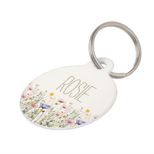 Watercolor Wildflower Floral Personalized Pet ID Tag