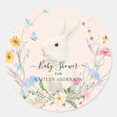 Watercolor Wildflower Floral Rabbit Bee Butterfly Classic Round Sticker