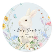 Watercolor Wildflower Floral Rabbit Bee Butterfly Classic Round Sticker