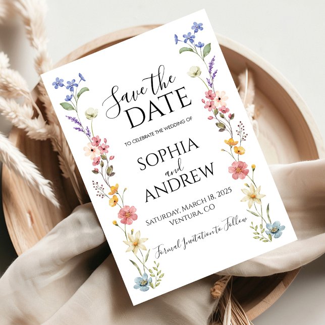 Watercolor Wildflower Floral Save The Date Card (Creator Uploaded)