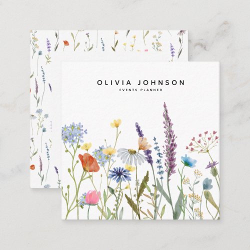 Watercolor Wildflower Floral  Square Business Card