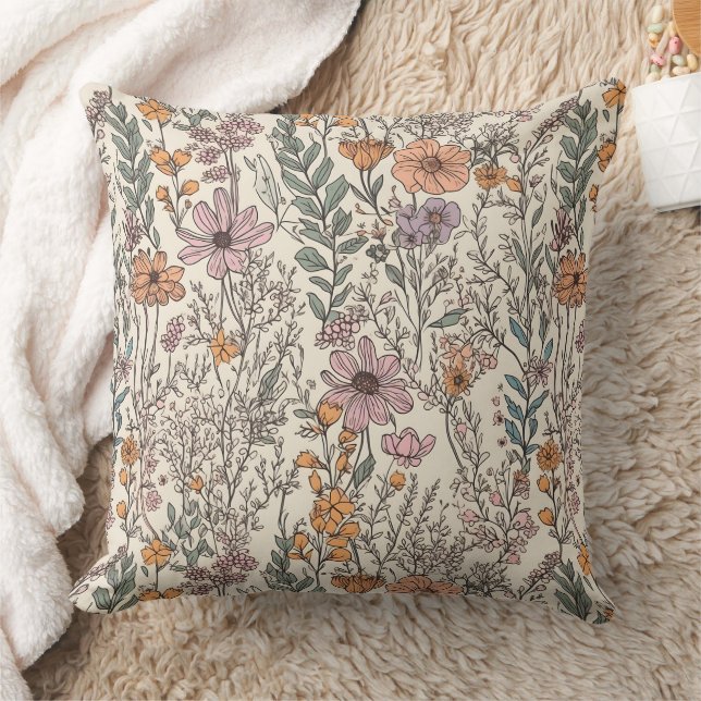 Watercolor Wildflower Floral Throw Pillow (Blanket)