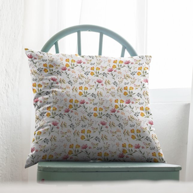 Watercolor Wildflower Floral Throw Pillow (Creator Uploaded)