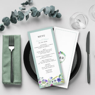 Watercolor wildflower floral wedding menu card