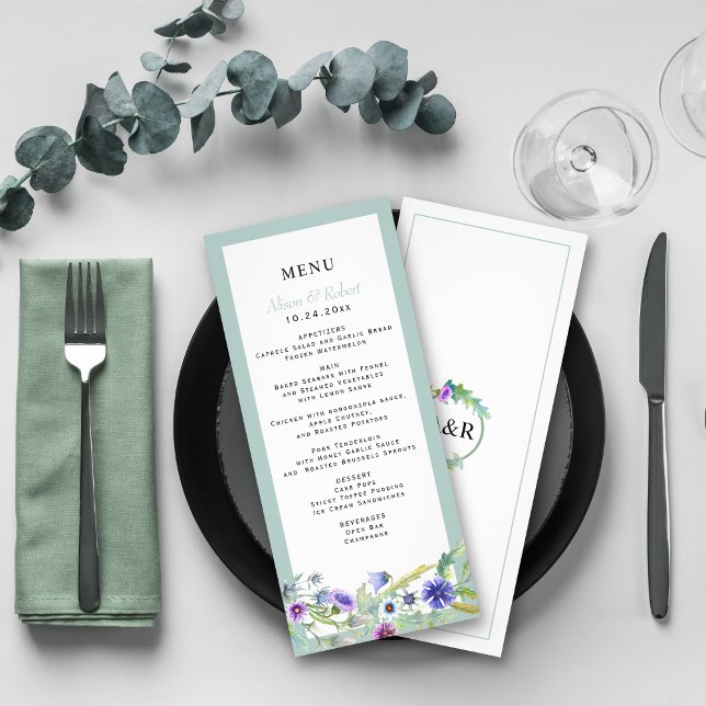 Watercolor wildflower floral wedding menu card (Creator Uploaded)
