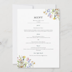 Watercolor Wildflower Floral Wedding Menu Invitation