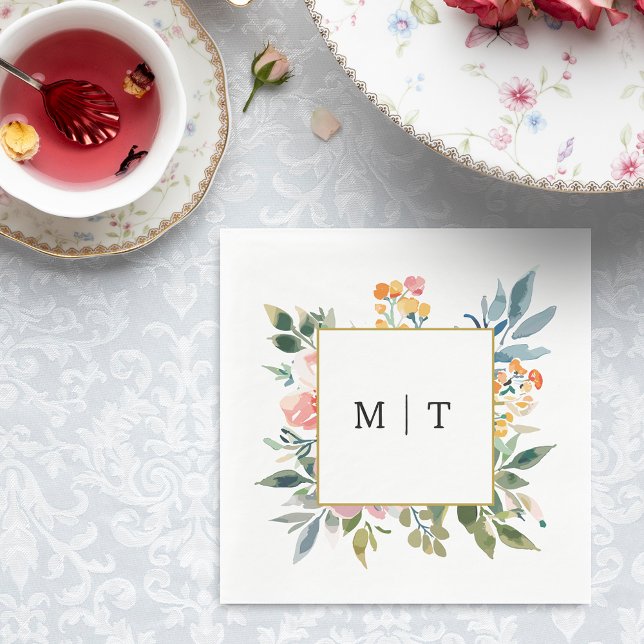Watercolor Wildflower Floral Wedding Monogram Napkins (Creator Uploaded)