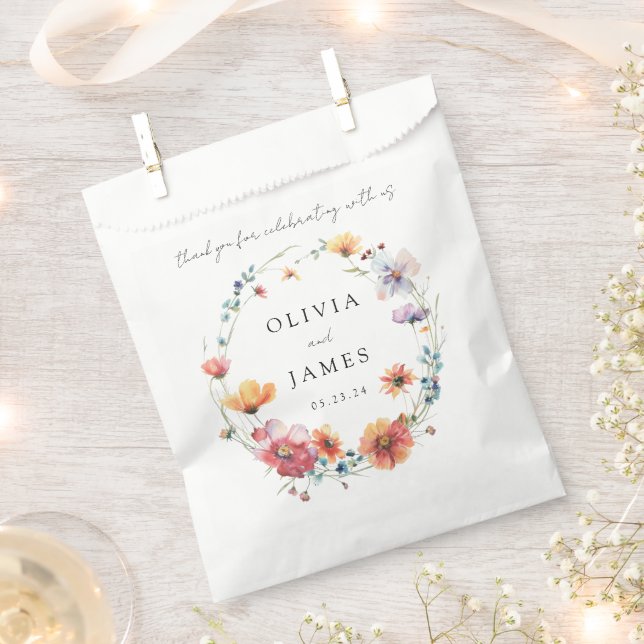 Watercolor Wildflower Floral Wreath Wedding Favor Bag (Clipped)