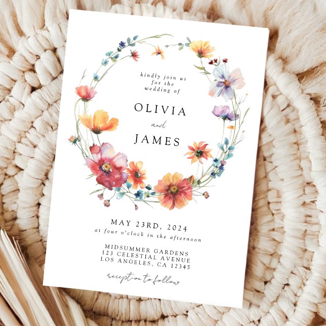 Watercolor Wildflower Floral Wreath Wedding Invitation (Creator Uploaded)