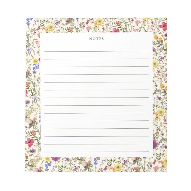 Watercolor Wildflower Florals Notepad (Front)