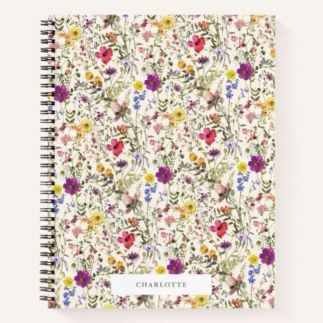 Watercolor Wildflower Florals Spiral Notebook (Front)