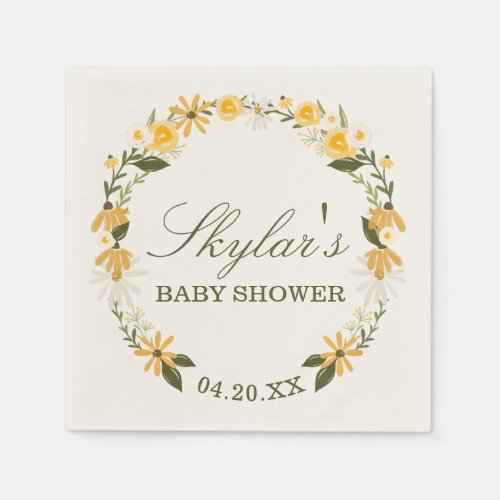 Watercolor Wildflower Florals Wreath Baby Shower Napkins