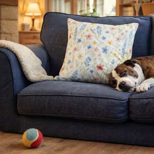 Watercolor Wildflower French Cottage Floral Design Throw Pillow