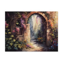 Watercolor Wildflower Garden Arch Entrance
