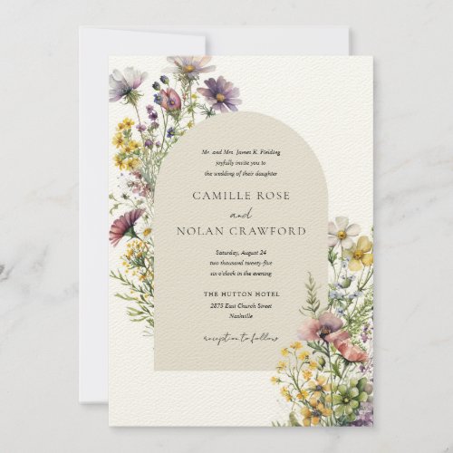 Watercolor Wildflower Garden Arch Floral Wedding Invitation