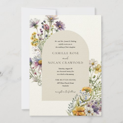 Watercolor Wildflower Garden Arch Floral Wedding Invitation