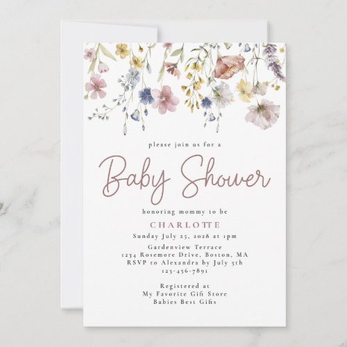 Watercolor Wildflower Garden Baby Shower  Invitation