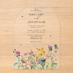 Watercolor Wildflower Garden Clear Wedding  Acrylic Invitations