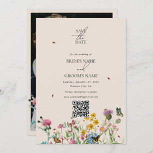 Watercolor Wildflower Garden Couple Photo Wedding  Save The Date
