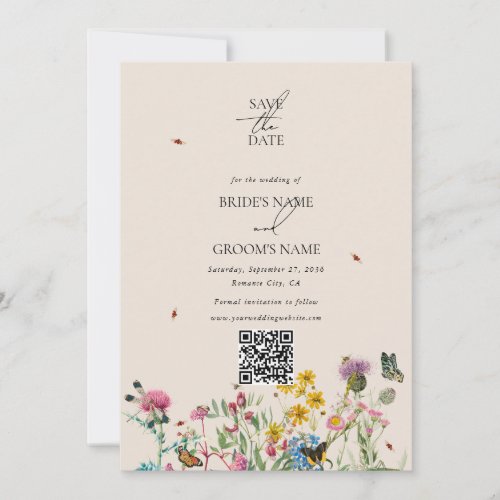 Watercolor Wildflower Garden Couple Photo Wedding  Save The Date