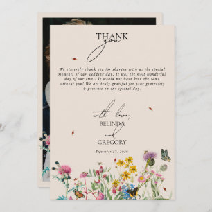 Watercolor Wildflower Garden Couple Photo Wedding Thank You Card